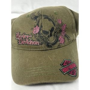 Harley Davidson Hat, Cap, Unisex ,Skull, Roses, Embroidered, Used.